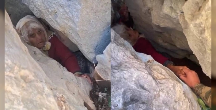 Ölümle burun buruna: Koyunlarını otlatan yaşlı kadın sarp kayalıkların arasından 1 gün sonra bulundu